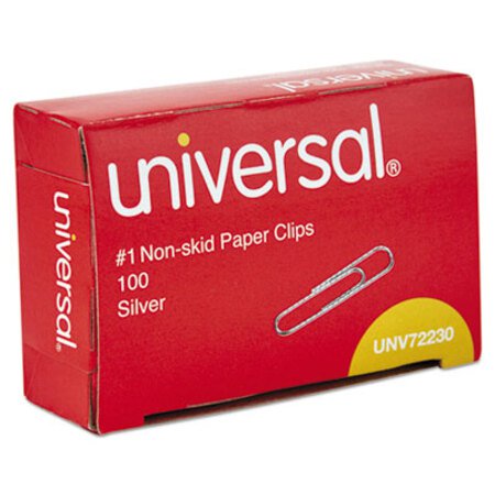 Universal® Paper Clips, #1, Nonskid, Silver, 100 Clips/Box, 10 Boxes/Pack - Pack of 1 - UNV-72230-PK
