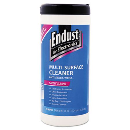 Endust® Antistatic Premoistened Wipes for Electronics, Cloth, 6 x 6, Unscented, 70/Tub - Each - END-259000-EA