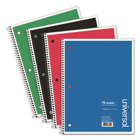 Universal® Wirebound Notebook, 1-Subject, Wide/Legal Rule, Assorted Cover Colors, (70) 10.5 x 8 Sheets, 4/Pack - Each - UNV-66624-EA