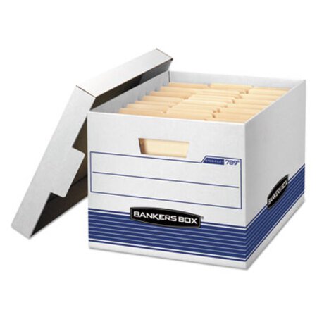Bankers Box® STOR/FILE Medium-Duty Letter/Legal Storage Boxes, Letter/Legal Files, 12.75" x 16.5" x 10.5", White/Blue, 12/Carton - CT/1 - FEL-00789-CT