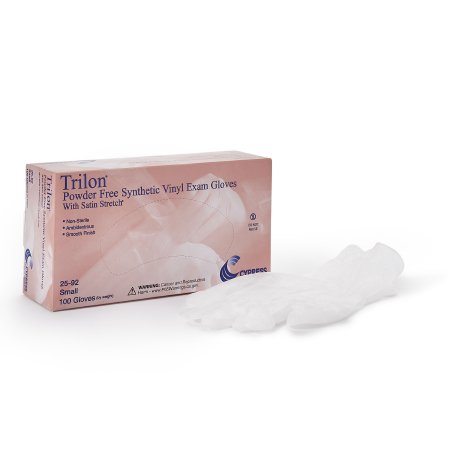 McKesson Medical Surgical Exam Glove Trilon® Small NonSterile Vinyl Standard Cuff Length Smooth Clear Not Rated WITH PROP. 65 WARNING - Box of 100 - 25-92-BX