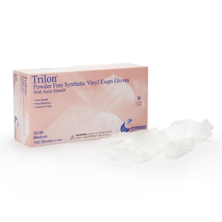 McKesson Medical Surgical Exam Glove Trilon® Medium NonSterile Vinyl Standard Cuff Length Smooth Clear Not Rated WITH PROP. 65 WARNING - Box of 100 - 25-94-BX