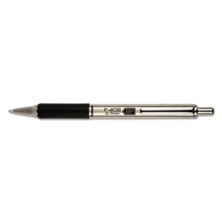 zebra® F-402 Ballpoint Pen, Retractable, Fine 0.7 mm, Black Ink, Stainless Steel/Black Barrel - Each - ZEB-29210-EA