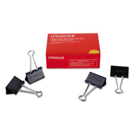 Universal® Binder Clips, Large, Black/Silver, 12/Box - DZ/1 - UNV-10220-DZ