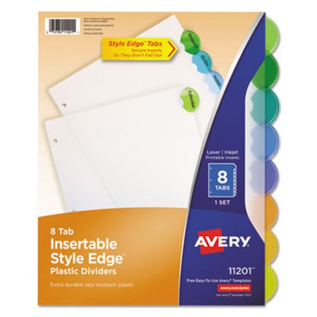 Avery® Insertable Style Edge Tab Plastic Dividers, 8-Tab, 11 x 8.5, Translucent, 1 Set - ST/1 - AVE-11201-ST