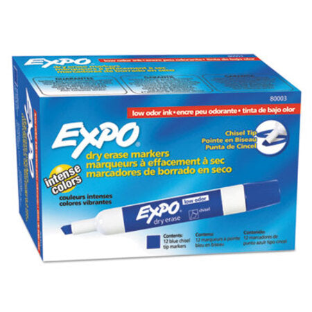 EXPO® Low-Odor Dry-Erase Marker, Broad Chisel Tip, Blue, Dozen - DZ/1 - SAN-80003-DZ