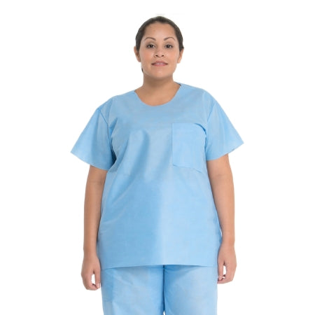 O&M Halyard Inc Scrub Shirt Medium Blue 1 Pocket Short Sleeve Unisex - Case of 48 - 69701-CS