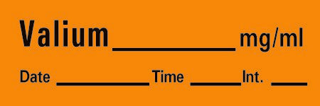 Precision Dynamics Drug Label Timemed Anesthesia Label Valium_mg/mL Date_Time_Int_ Orange 1/2 X 1-1/2 Inch - Roll of 1 - AN-101-RL