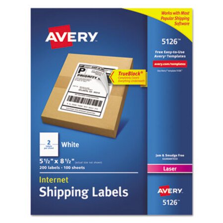 Avery® Shipping Labels w/ TrueBlock Technology, Laser Printers, 5.5 x 8.5, White, 2/Sheet, 100 Sheets/Box - Box of 1 - AVE-5126-BX