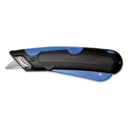 COSCO Easycut Self-Retracting Cutter with Safety-Tip Blade, Holster and Lanyard, 6" Plastic Handle, Black/Blue - Each - COS-091524-EA