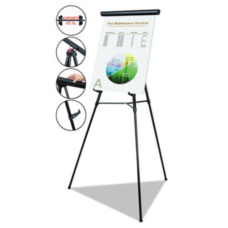 MasterVision® Telescoping Tripod Display Easel, Adjusts 38" to 69" High, Metal, Black - Each - BVC-FLX05101MV-EA