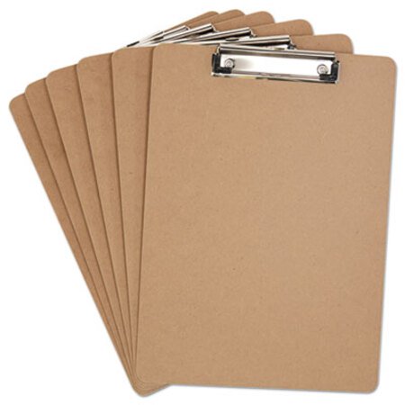 Universal® Hardboard Clipboard with Low-Profile Clip, 0.5" Clip Capacity, Holds 8.5 x 11 Sheets, Brown, 6/Pack - Pack of 1 - UNV-05562-PK