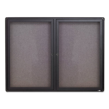 Quartet® Enclosed Indoor Fabric Bulletin Board with Two Hinged Doors, 48 x 36, Gray Surface, Graphite Aluminum Frame - Each - QRT-2364L-EA