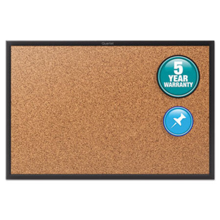 Quartet® Classic Series Cork Bulletin Board, 24 x 18, Natural Surface, Black Aluminum Frame - Each - QRT-2301B-EA