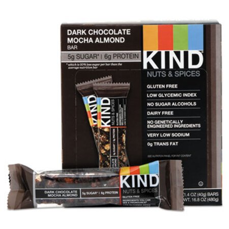 KIND Nuts and Spices Bar, Dark Chocolate Mocha Almond, 1.4 oz Bar, 12/Box - Box of 1 - KND-18554-BX