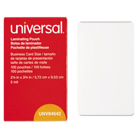 Universal® Laminating Pouches, 5 mil, 3.75" x 2.25", Gloss Clear, 100/Box - Box of 1 - UNV-84642-BX