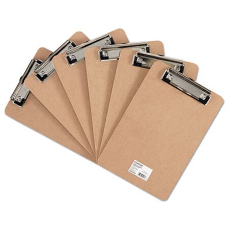 Universal® Hardboard Clipboard with Low-Profile Clip, 0.5" Clip Capacity, Holds 5 x 8 Sheets, Brown, 6/Pack - Each - UNV-05561-EA