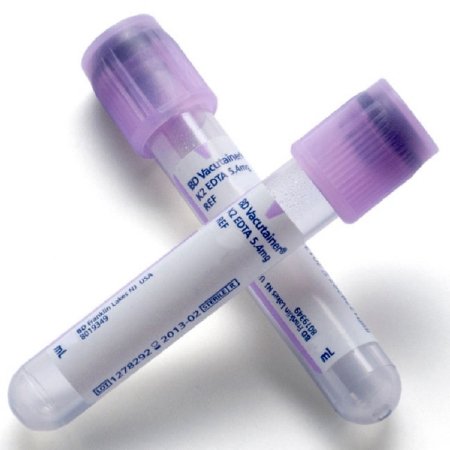 BD BD Vacutainer® Venous Blood Collection Tube Whole Blood Tube K2 EDTA Additive 13 X 75 mm 2 mL Lavender BD Hemogard™ Closure Plastic Tube - Case of 1000 - 367841-CS