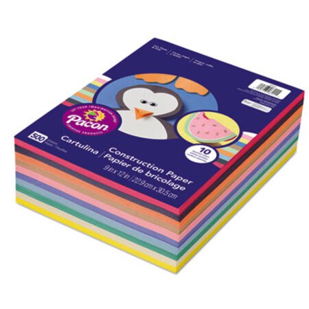 PACON® Rainbow Super Value Construction Paper Ream, 45 lb Text, 9 x 12, Assorted, 500/Pack - RM/1 - PAC-6555-RM