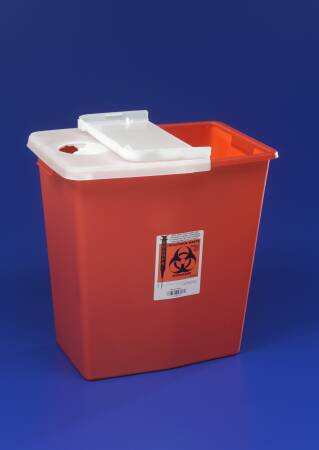 Cardinal Sharps Container SharpSafety™ Red Base 18-3/4 H X 18-1/4 W X 12-3/4 D Inch Vertical Entry 12 Gallon - Case of 10 - 8936SA-CS