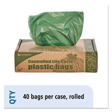 Stout® by Envision™ Controlled Life-Cycle Plastic Trash Bags, 33 gal, 1.1 mil, 33" x 40", Green, 40/Box - Box of 1 - STO-G3340E11-BX