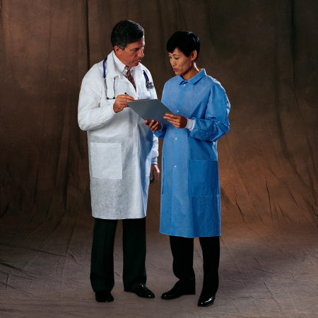 O&M Halyard Inc Lab Coat Basic White Large Knee Length Disposable - Case of 25 - 10122-CS