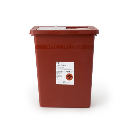 Cardinal Sharps Container SharpSafety™ Red Base 17-3/4 H X 11 W X 15-1/2 D Inch Vertical Entry 8 Gallon - Each - 8980S-EA