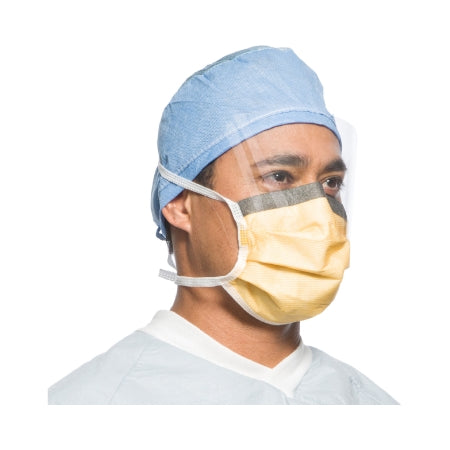 O&M Halyard Inc Surgical Mask with Eye Shield FluidShield Anti-fog Foam Pleated Tie Closure One Size Fits Most Orange NonSterile ASTM Level 3 Adult - Box of 25 - 48247-BX