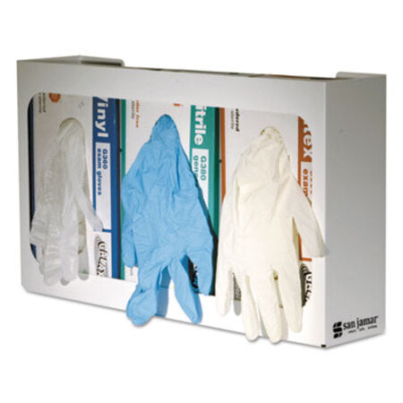 San Jamar® White Enamel Disposable Glove Dispenser, 3-Box, Steel, White, 18 x 3.75 x 10 - Each - SJM-G0804-EA