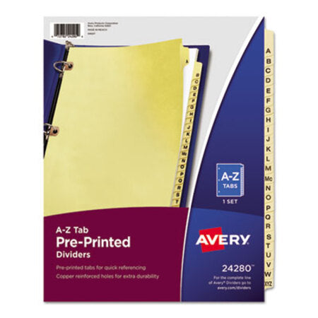 Avery® Preprinted Laminated Tab Dividers with Copper Reinforced Holes, 25-Tab, A to Z, 11 x 8.5, Buff, 1 Set - ST/1 - AVE-24280-ST