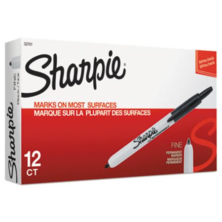 Sharpie® Retractable Permanent Marker, Fine Bullet Tip, Black - DZ/1 - SAN-32701-DZ