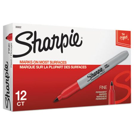 Sharpie® Fine Tip Permanent Marker, Fine Bullet Tip, Red, Dozen - DZ/1 - SAN-30002-DZ