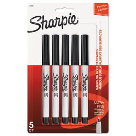Sharpie® Ultra Fine Tip Permanent Marker, Extra-Fine Needle Tip, Black, 5/Pack - Pack of 1 - SAN-37665PP-PK