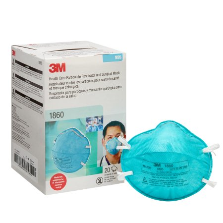 3M Particulate Respirator / Surgical Mask 3M™ Medical N95 Cup Elastic Strap One Size Fits Most Blue NonSterile ASTM F1862 Adult - Box of 20 - 1860-BX