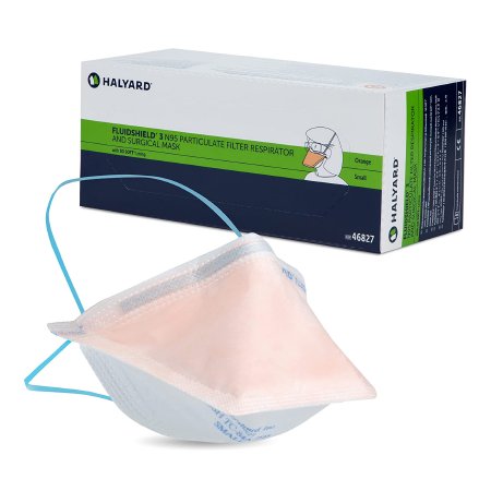 O&M Halyard Inc Particulate Respirator / Surgical Mask FluidShield Medical N95 Flat Fold Elastic Strap Small Orange NonSterile ASTM Level 3 Adult - Case of 210 - 46827-CS