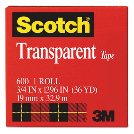 Scotch® Transparent Tape, 1" Core, 0.75" x 36 yds, Transparent - Roll of 1 - MMM-600341296-RL