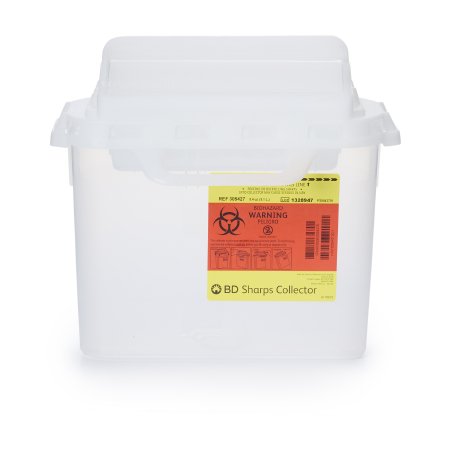 BD Sharps Container BD™ Translucent White Base 12 H X 12 W X 4-4/5 D Inch Horizontal Entry 1.35 Gallon - Case of 12 - 305427-CS