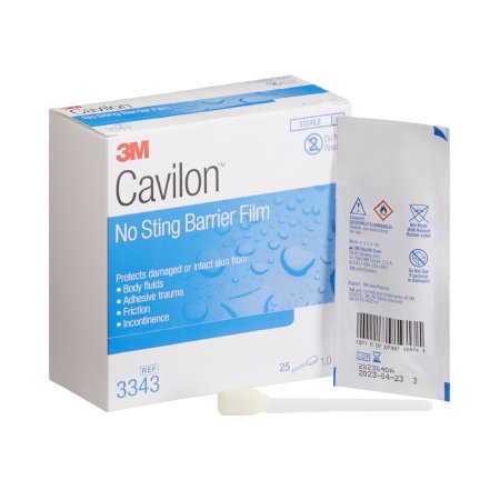 3M Skin Barrier Applicator 3M™ Cavilon™ No Sting 26 to 62% Strength Hexamethyldisiloxane / Isooctane / Acrylate Terpolymer / Polyphenylmethylsiloxane Individual Packet Sterile - Box of 25 - 3343-BX