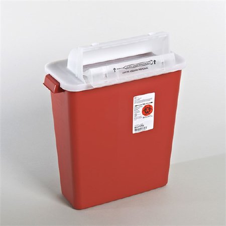 Cardinal Sharps Container SharpStar™ In-Room™ Translucent Red Base 16-1/4 H X 13-3/4 W X 6 D Inch Horizontal Entry 3 Gallon - Case of 10 - 8537MW-CS