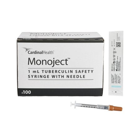 Cardinal Safety Tuberculin Syringe with Needle Monoject™ 1 mL 1/2 Inch 28 Gauge Sliding Safety Needle Regular Wall - Each - 8881511201-EA