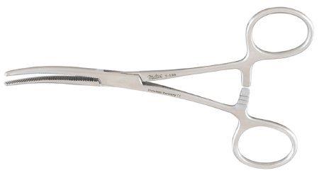 Integra Lifesciences Hemostatic Forceps Miltex® Rochester-Pean 5-1/2 Inch Length OR Grade German Stainless Steel NonSterile Ratchet Lock Finger Ring Handle Curved Serrated Tip - Each - 7-136-EA