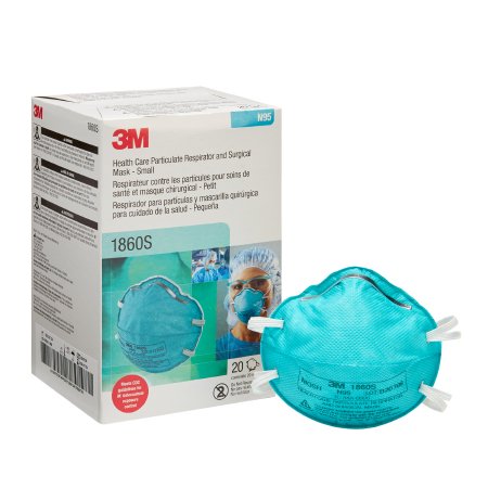 3M Particulate Respirator / Surgical Mask 3M™ Medical N95 Cup Elastic Strap Small Blue NonSterile ASTM F1862 Adult - Case of 120 - 1860S-CS