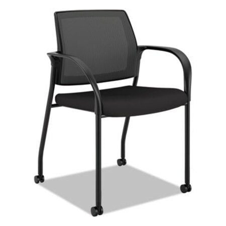 HON® Ignition 2.0 4-Way Stretch Mesh Back Mobile Stacking Chair, Supports 300 lb, 18" Seat Height, Black Seat/Back, Black Base - Each - HON-IS107HIMCU10-EA