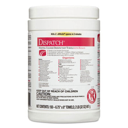 Clorox Healthcare® Dispatch Cleaner Disinfectant Towels, 1-Ply, 6.75 x 8, Unscented, White, 150/Canister - Each - CLO-69150EA-EA