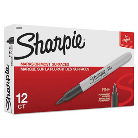 Sharpie® Fine Tip Permanent Marker, Fine Bullet Tip, Black, Dozen - DZ/1 - SAN-30001-DZ