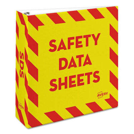 Avery® Heavy-Duty Preprinted Safety Data Sheet Binder, 3 Rings, 3" Capacity, 11 x 8.5, Yellow/Red - CT/1 - AVE-18952-CT