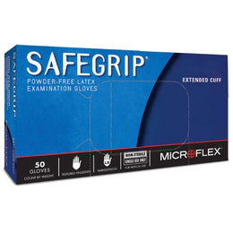 Microflex Medical Exam Glove SafeGrip® Medium NonSterile Latex Extended Cuff Length Textured Fingertips Blue Chemo Tested - Case of 500 - SG-375-M-CS