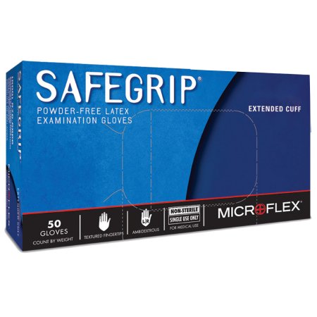 Microflex Medical Exam Glove SafeGrip® X-Large NonSterile Latex Extended Cuff Length Textured Fingertips Blue Chemo Tested - Case of 500 - SG-375-XL-CS