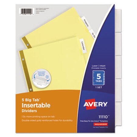 Avery® Insertable Big Tab Dividers, 5-Tab, Double-Sided Gold Edge Reinforcing, 11 x 8.5, Buff, Clear Tabs, 1 Set - ST/1 - AVE-11110-ST