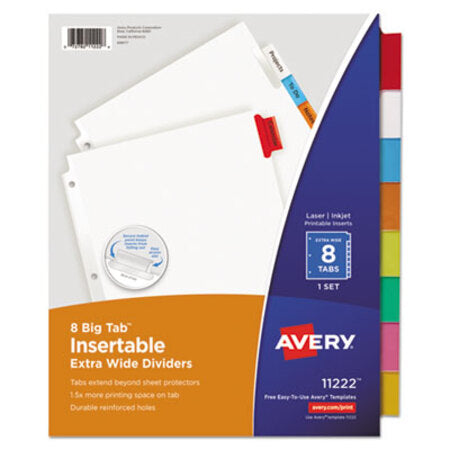 Avery® Insertable Big Tab Dividers, 8-Tab, 11.13 x 9.25, White, Assorted Tabs, 1 Set - ST/1 - AVE-11222-ST